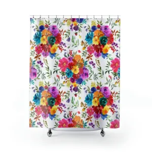 Floral Shower Curtain | White Bright Colorful Botanical Lighting,Home Lighting
