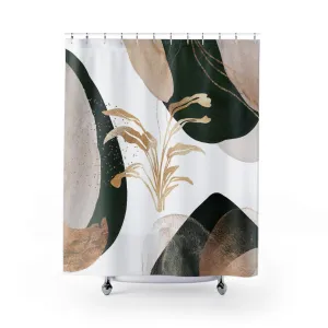 Floral Shower Curtain | White Dark Green, Beige Floral Lighting,Home Lighting