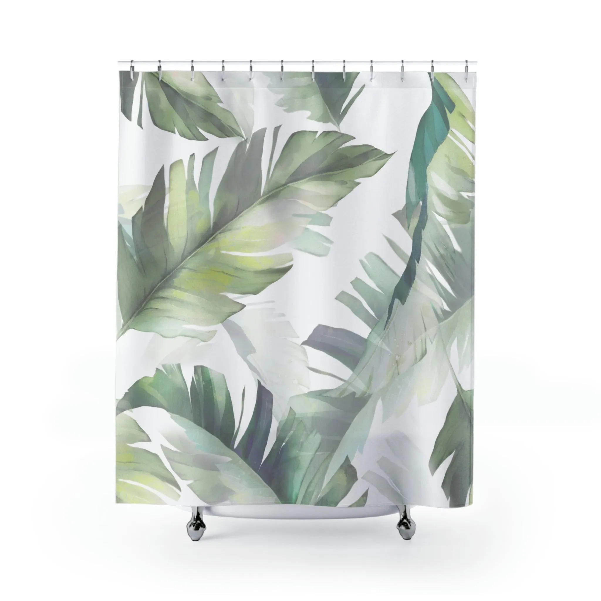 Floral Shower Curtain | White Sage Forest Green, Jungle Monstera Leaves Lighting,Home Lighting