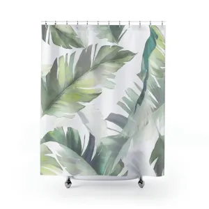 Floral Shower Curtain | White Sage Forest Green, Jungle Monstera Leaves Lighting,Home Lighting