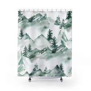 Floral Shower Curtain | White Sage Green Boho Mountain Lighting,Home Lighting