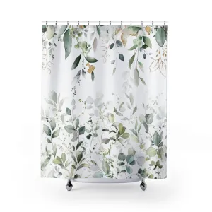 Floral Shower Curtain | White Sage Green Eucalyptus Leaves Lighting,Home Lighting