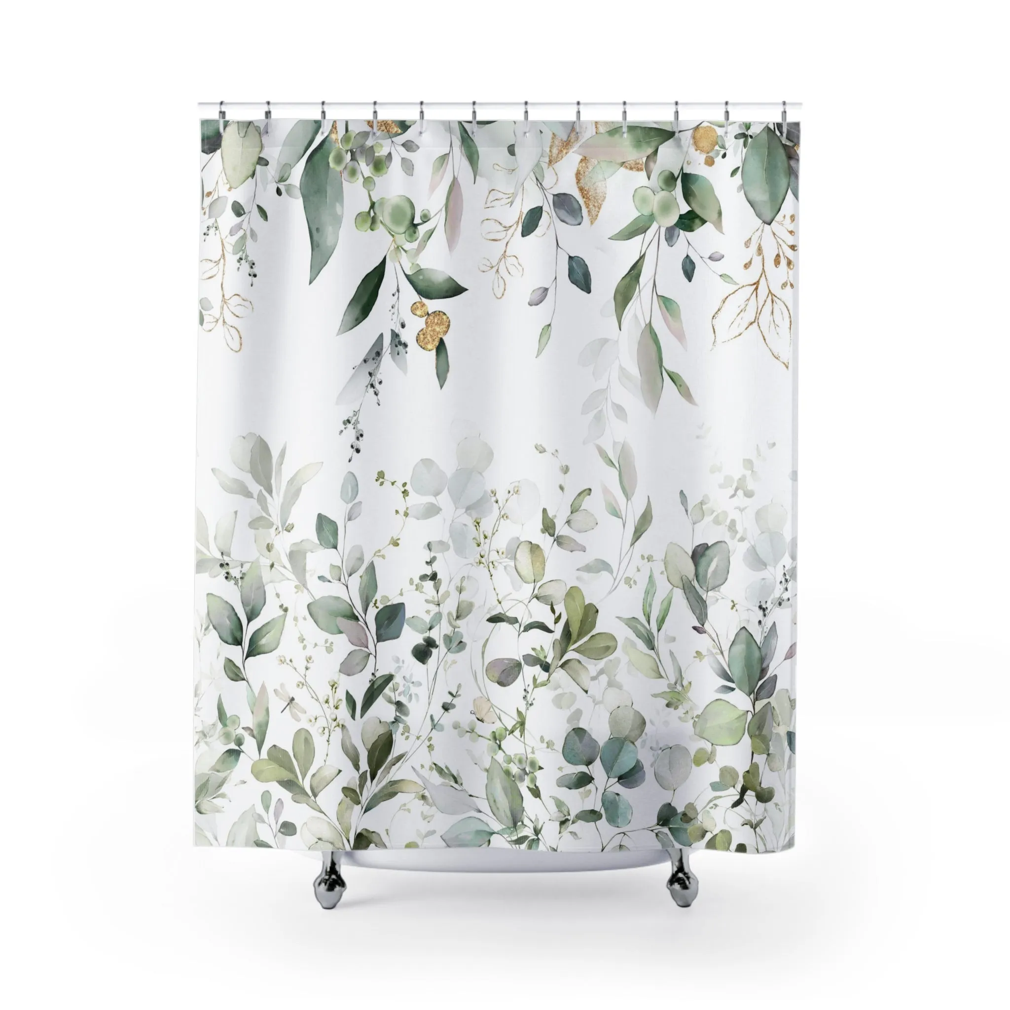 Floral Shower Curtain | White Sage Green Eucalyptus Leaves Lighting,Home Lighting