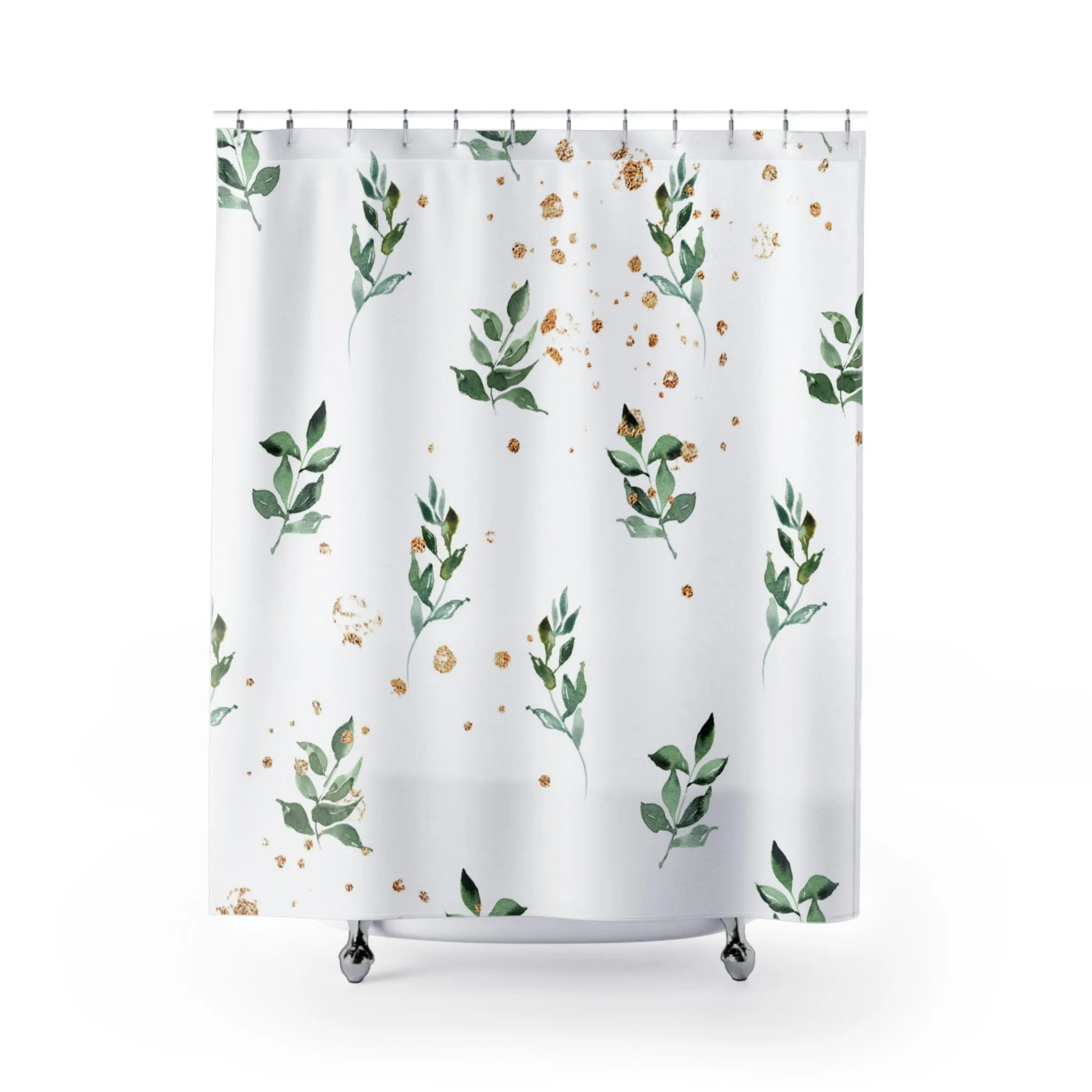 Floral Shower Curtain | White Sage Green Leaves Lighting,Home Lighting
