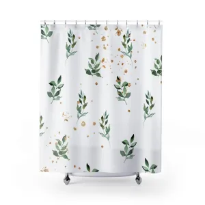 Floral Shower Curtain | White Sage Green Leaves Lighting,Home Lighting