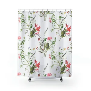 Floral Shower Curtain | White Sage Green Meadow Botanicals Lighting,Home Lighting