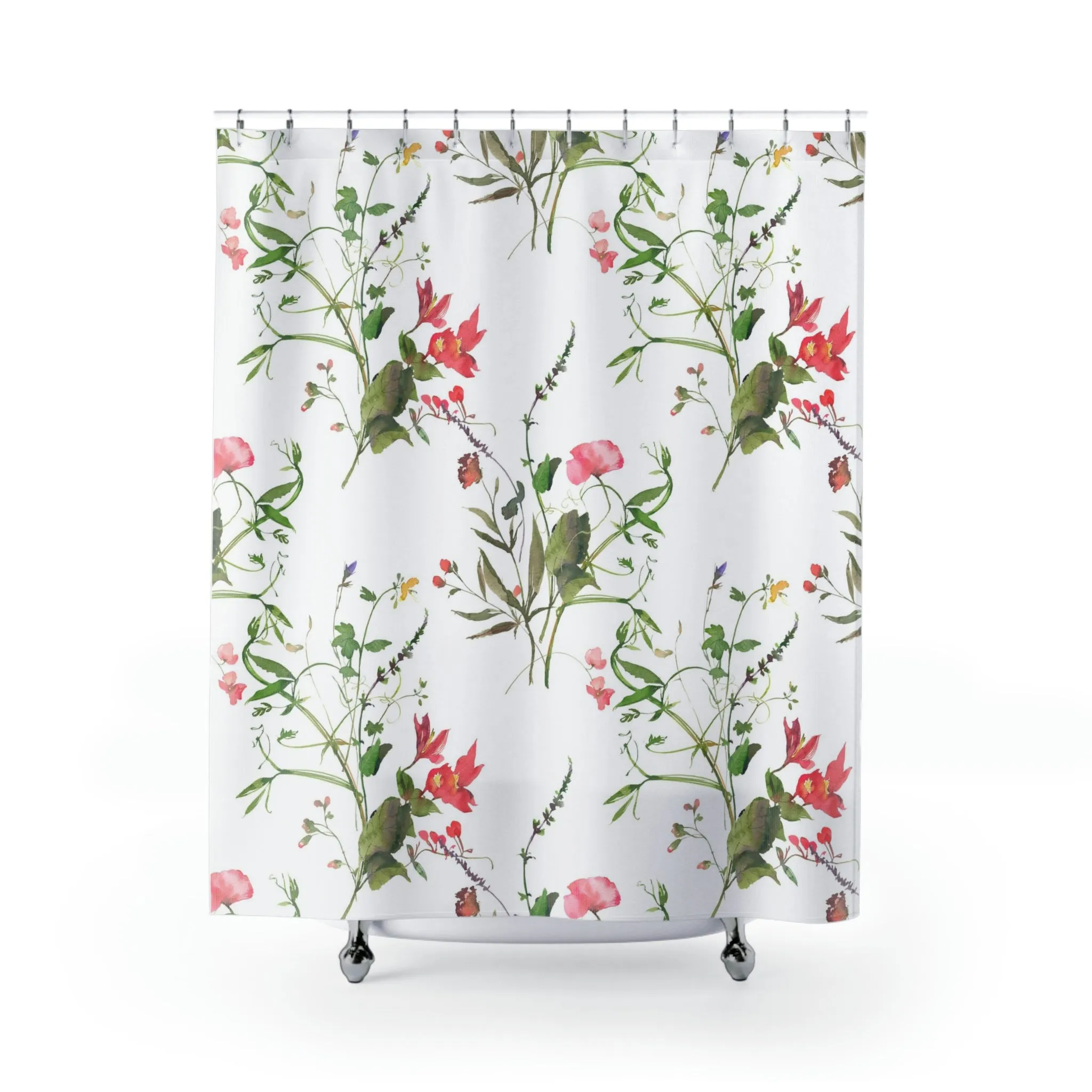 Floral Shower Curtain | White Sage Green Meadow Botanicals Lighting,Home Lighting