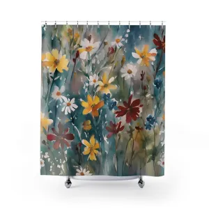 Floral Shower Curtain | Wildflowers Colorful Bath Curtain Lighting,Home Lighting