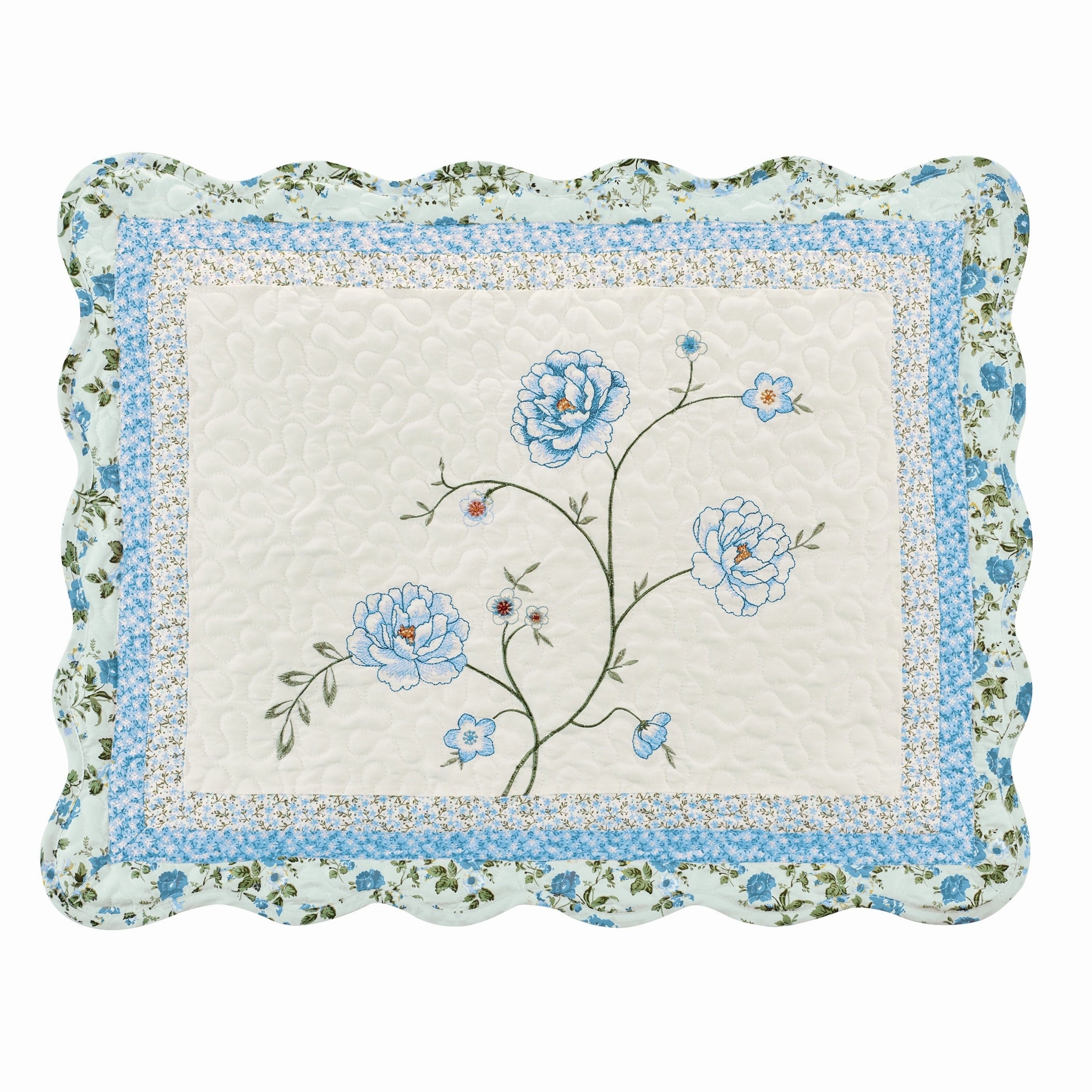 Floral Embroidered Scalloped Edge Quilted Pillow Sham pillowcases,cotton pillow covers,bed linen