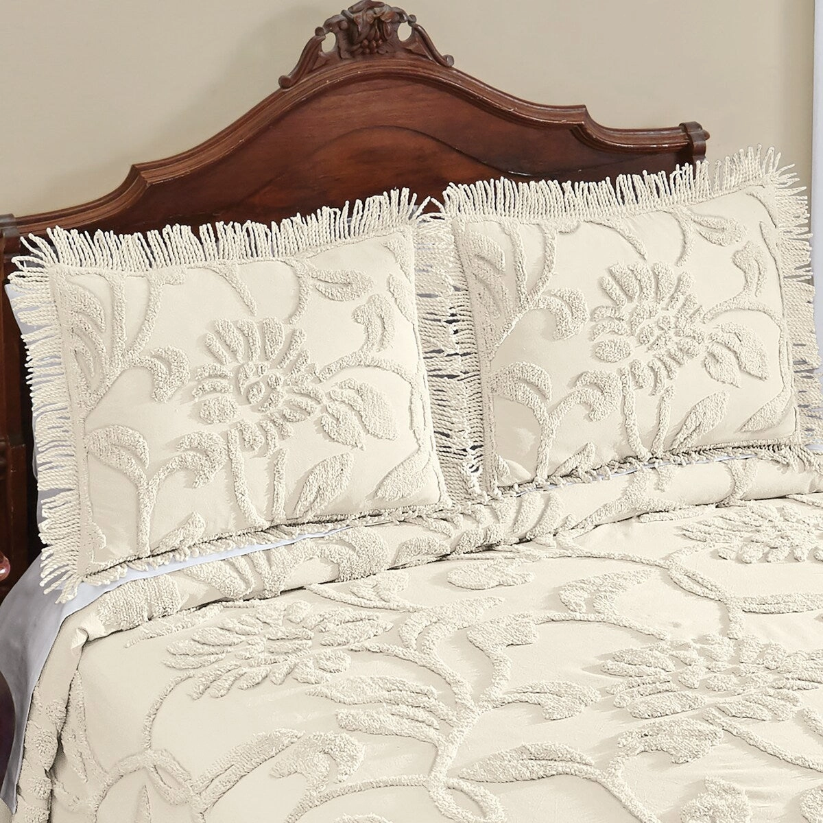 Floral Vine & Fringe Border Cotton Chenille Pillow Sham