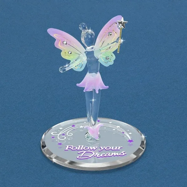 Follow Your Dreams Lavender Fairy with Crystals Glass Figurine Decorative Mirror,Home Decor Mirror