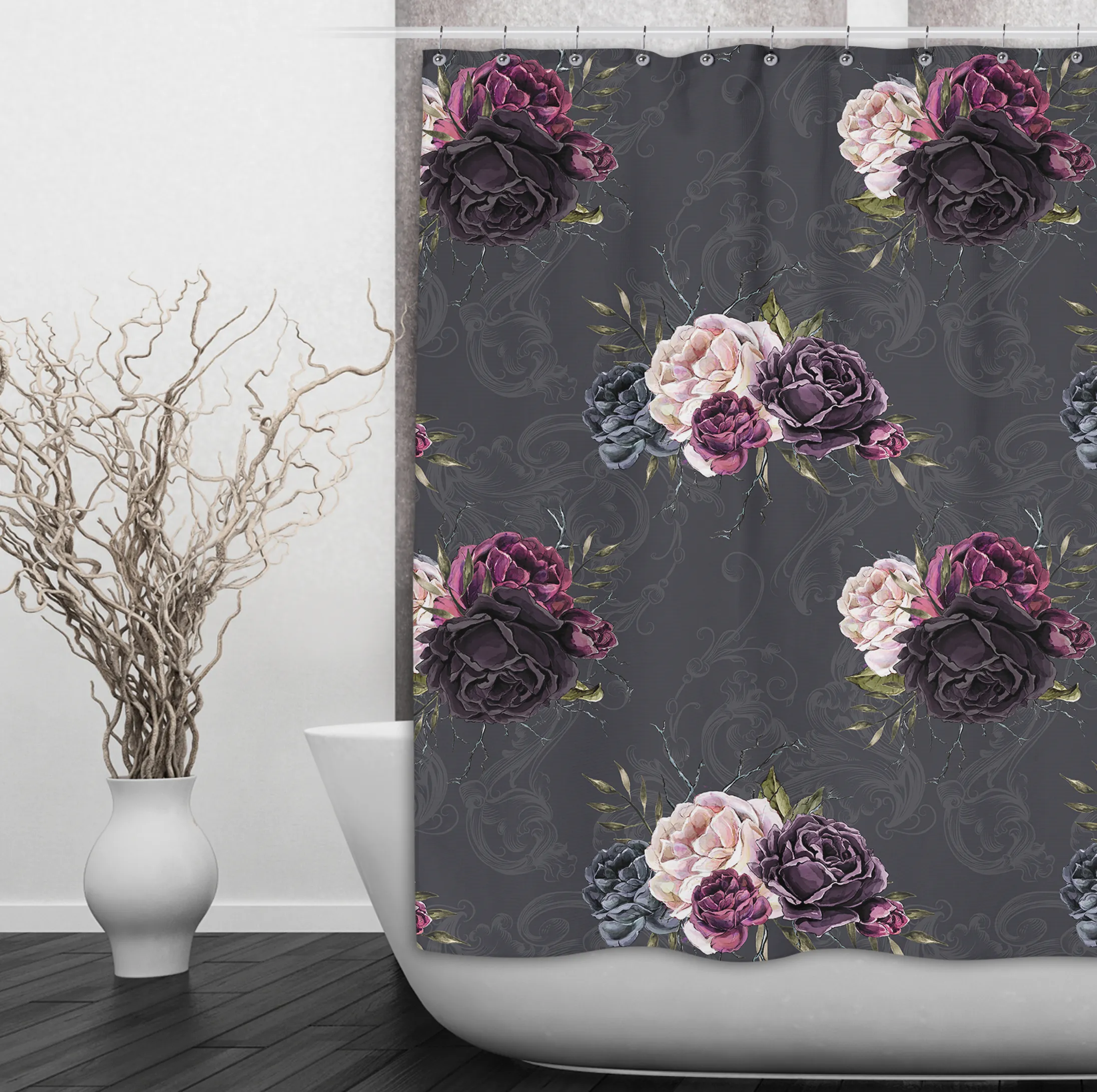 Forget Me Not Gothic Purple Rose Shower Curtains and Optional Bath Mats Lighting,Lamps Fixtures