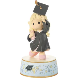 From Cap and Gown to New Horizons Graduation Blonde Girl with Black Gown Figurine Musical Plays Pomp and Circumstance Decorative Mirror,Home Decor Mirror