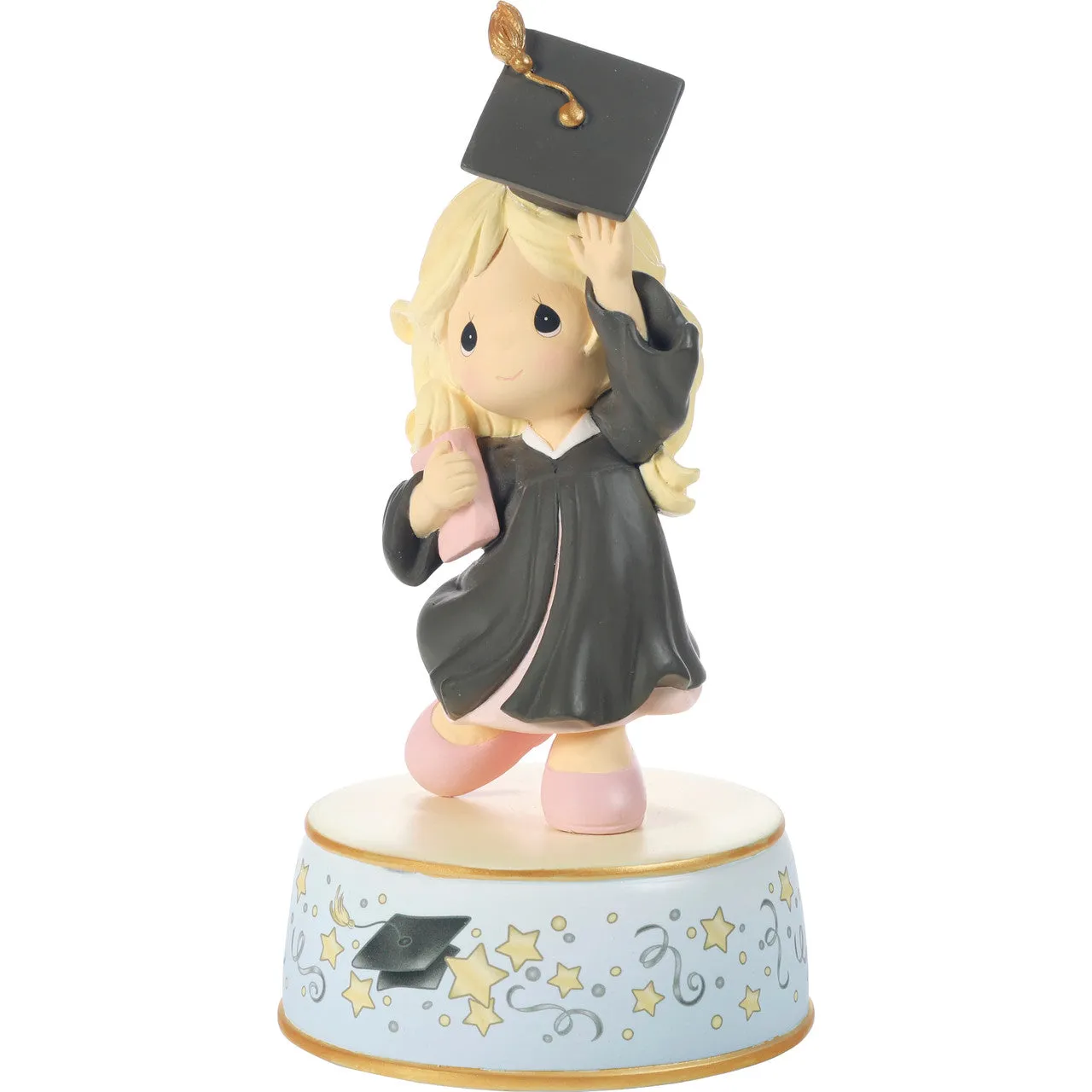 From Cap and Gown to New Horizons Graduation Blonde Girl with Black Gown Figurine Musical Plays Pomp and Circumstance Decorative Mirror,Home Decor Mirror