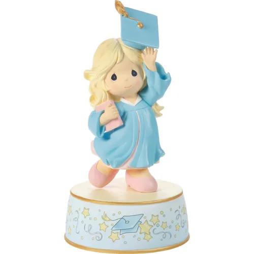 From Cap and Gown to New Horizons Graduation Blonde Girl with Blue Gown Figurine Musical Plays Pomp and Circumstance Decorative Mirror,Home Decor Mirror