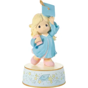 From Cap and Gown to New Horizons Graduation Blonde Girl with Blue Gown Figurine Musical Plays Pomp and Circumstance Decorative Mirror,Home Decor Mirror