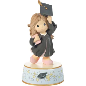 From Cap and Gown to New Horizons Graduation Brunette Girl with Black Gown Figurine Musical Plays Pomp and Circumstance Decorative Mirror,Home Decor Mirror