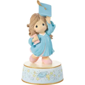 From Cap and Gown to New Horizons Graduation Brunette Girl with Blue Gown Figurine Musical Plays Pomp and Circumstance Decorative Mirror,Home Decor Mirror