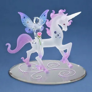 Frosted White and Pink Unicorn with Riding Fairy Glass Figurine Decorative Mirror,Home Decor Mirror