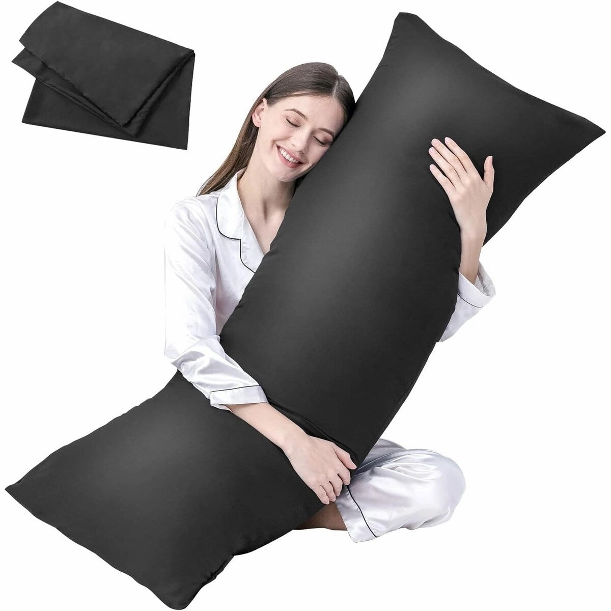 Full Body Pillow Insert with Fiber Cover, 20"x54" - Black pillows,bed pillow,sleeping cushion