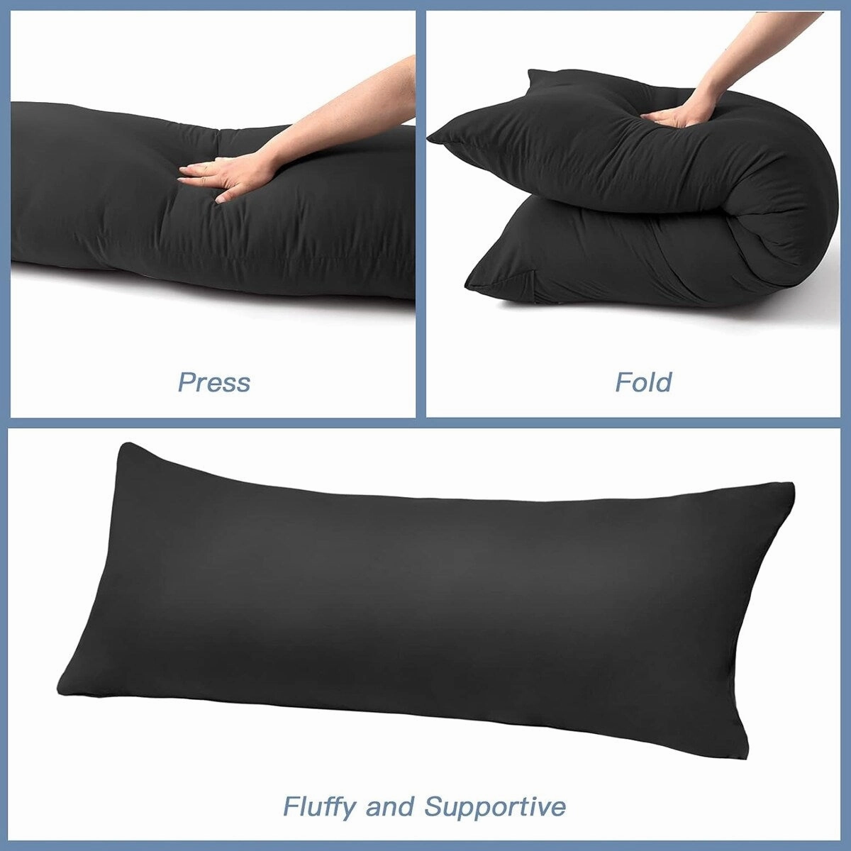Full Body Pillow Insert with Fiber Cover, 20"x54" - Black