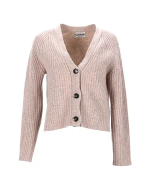 Ganni Ribbed Cardigan in Beige Wool