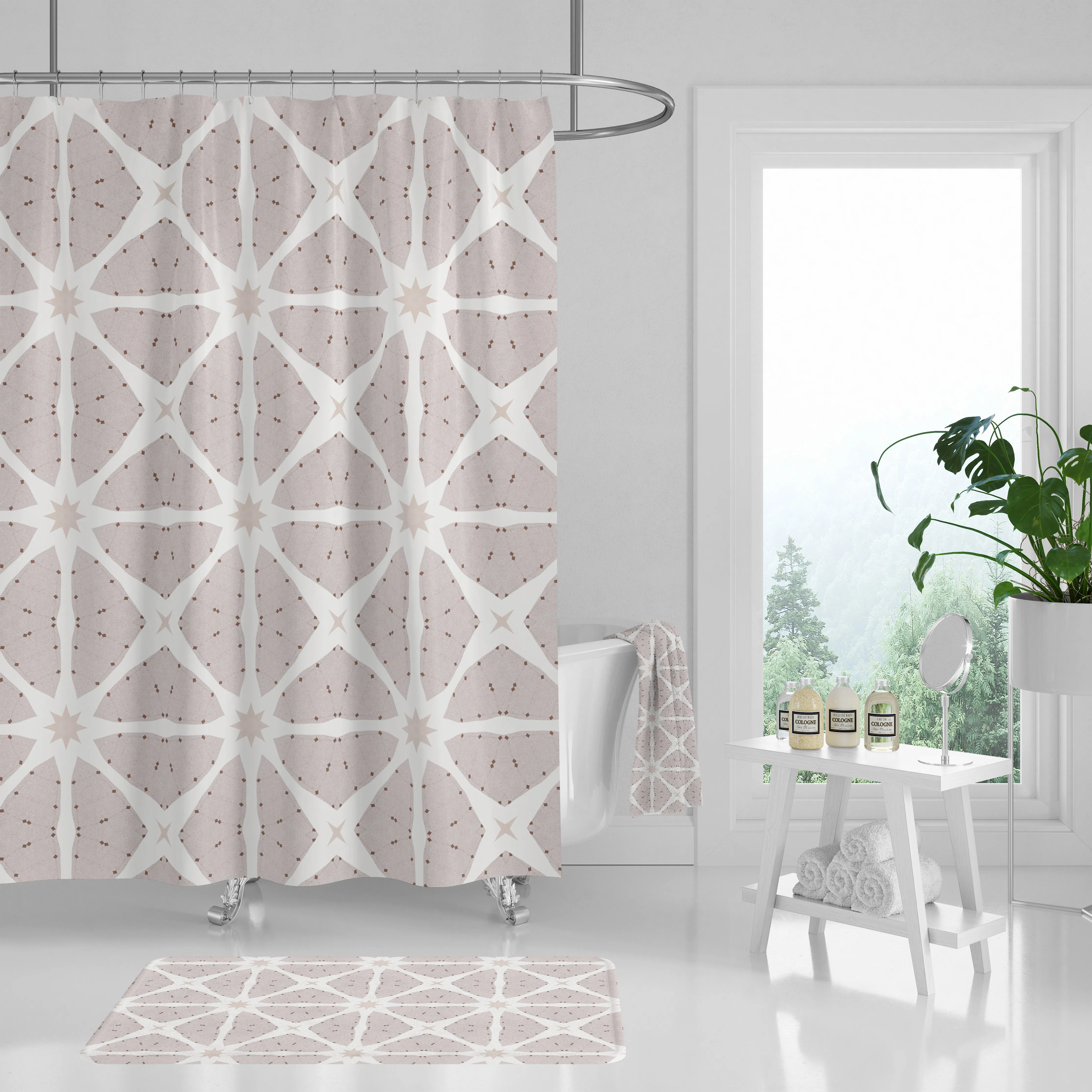 Geometric Shower Curtain | Beige Cream White Lighting,Home Lighting