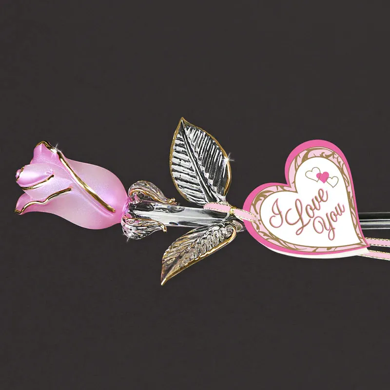 Glass Baron Pink Pearl Rose "I Love You" Decorative Mirror,Home Decor Mirror