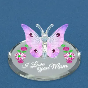 Glass Baron "I Love You Mom" Butterfly Glass Figurine Decorative Mirror,Home Decor Mirror