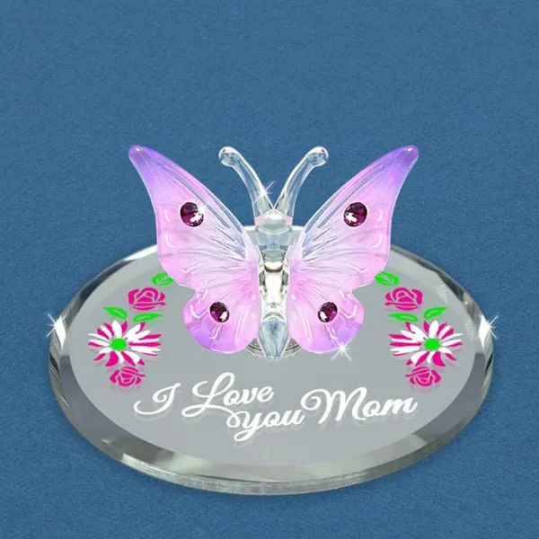 Glass Baron "I Love You Mom" Butterfly Glass Figurine Decorative Mirror,Home Decor Mirror