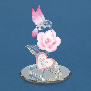Glass Baron "I Love You" Hummingbird with Pink Rose Decorative Mirror,Home Decor Mirror