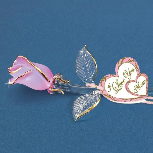 Glass Baron "I Love You" Pink Pearl Rose Glass Figurine Decorative Mirror,Home Decor Mirror