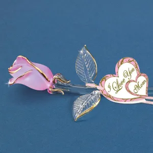 Glass Baron "I Love You" Pink Pearl Rose Glass Figurine Decorative Mirror,Home Decor Mirror