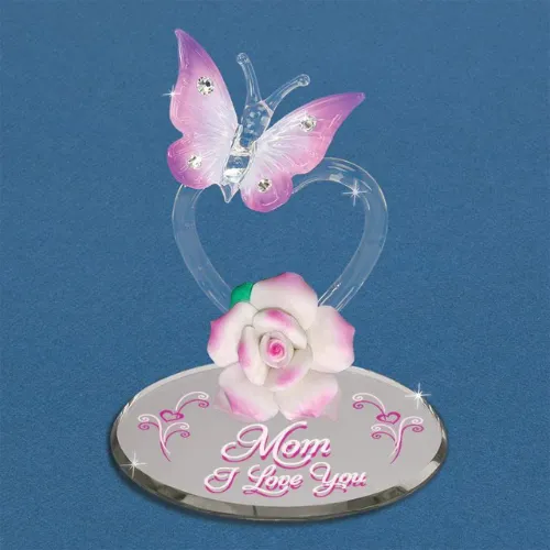 Glass Baron "Mom I Love You" Butterfly Glass Figurine Decorative Mirror,Home Decor Mirror
