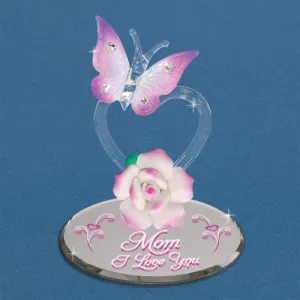 Glass Baron "Mom I Love You" Butterfly Glass Figurine Decorative Mirror,Home Decor Mirror
