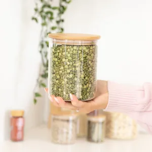 Glass Storage Jar with Bamboo Lid - 1L Figurines,Decorative Ornaments