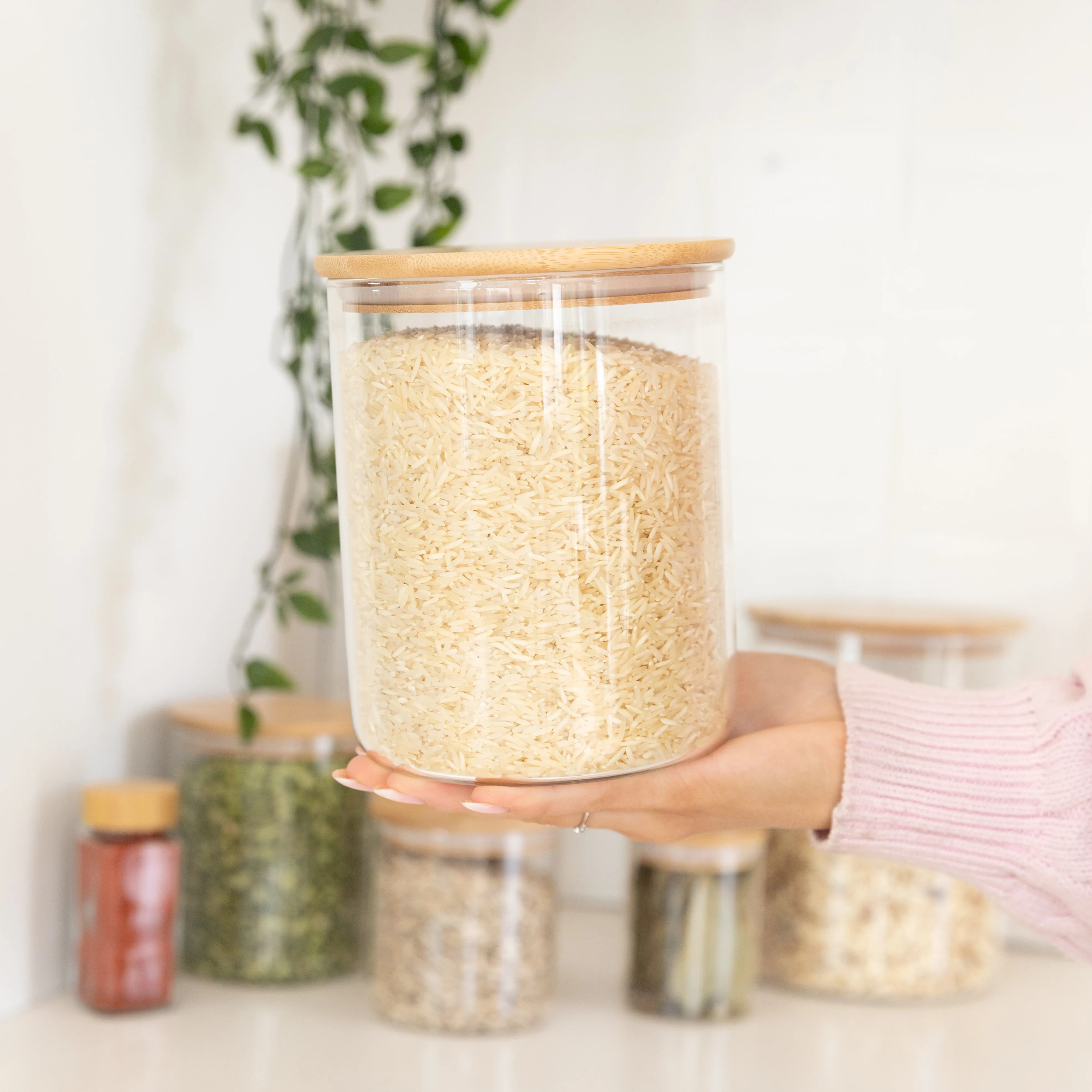Glass Storage Jar with Bamboo Lid - 2L Figurines,Decorative Ornaments
