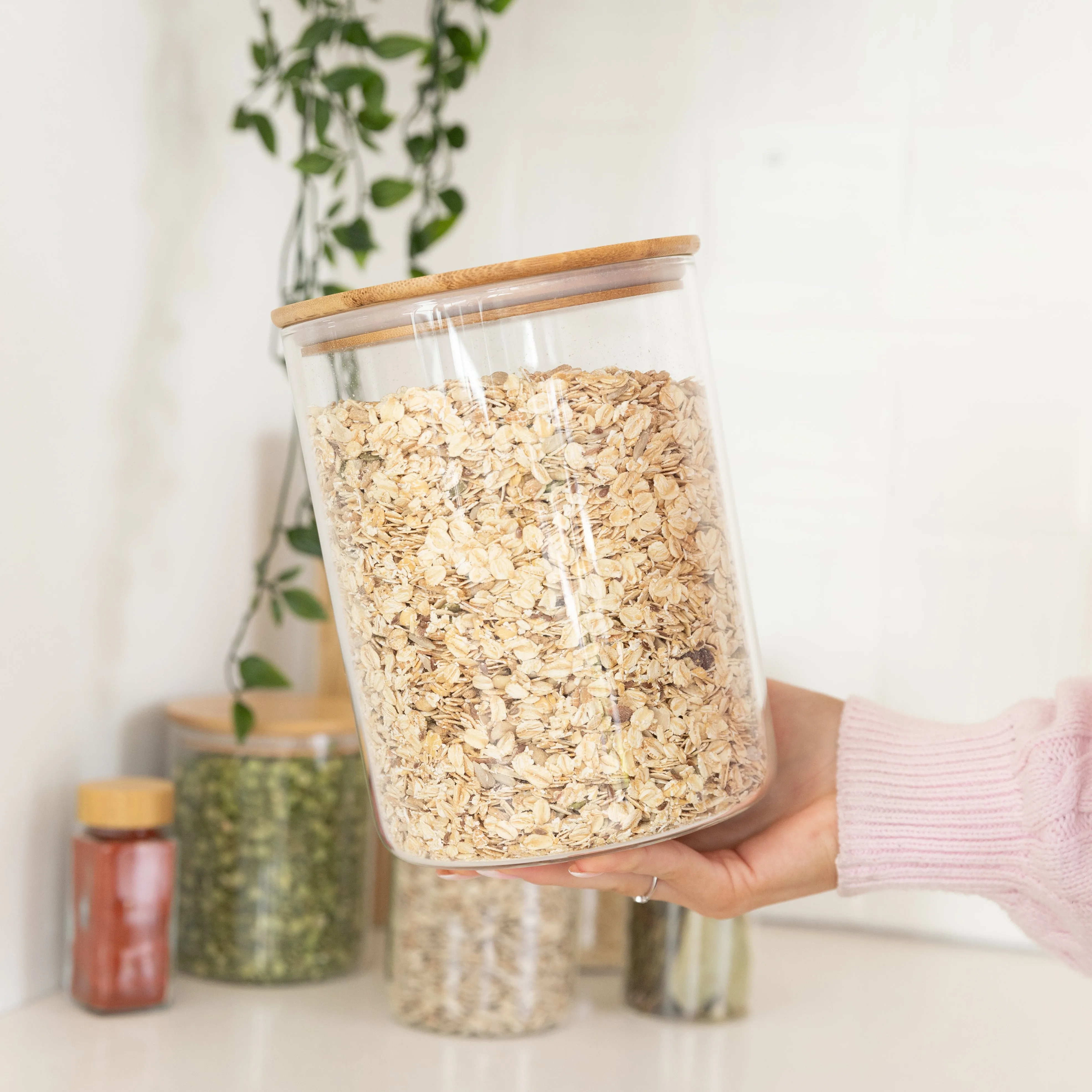 Glass Storage Jar with Bamboo Lid - 3L Figurines,Decorative Ornaments