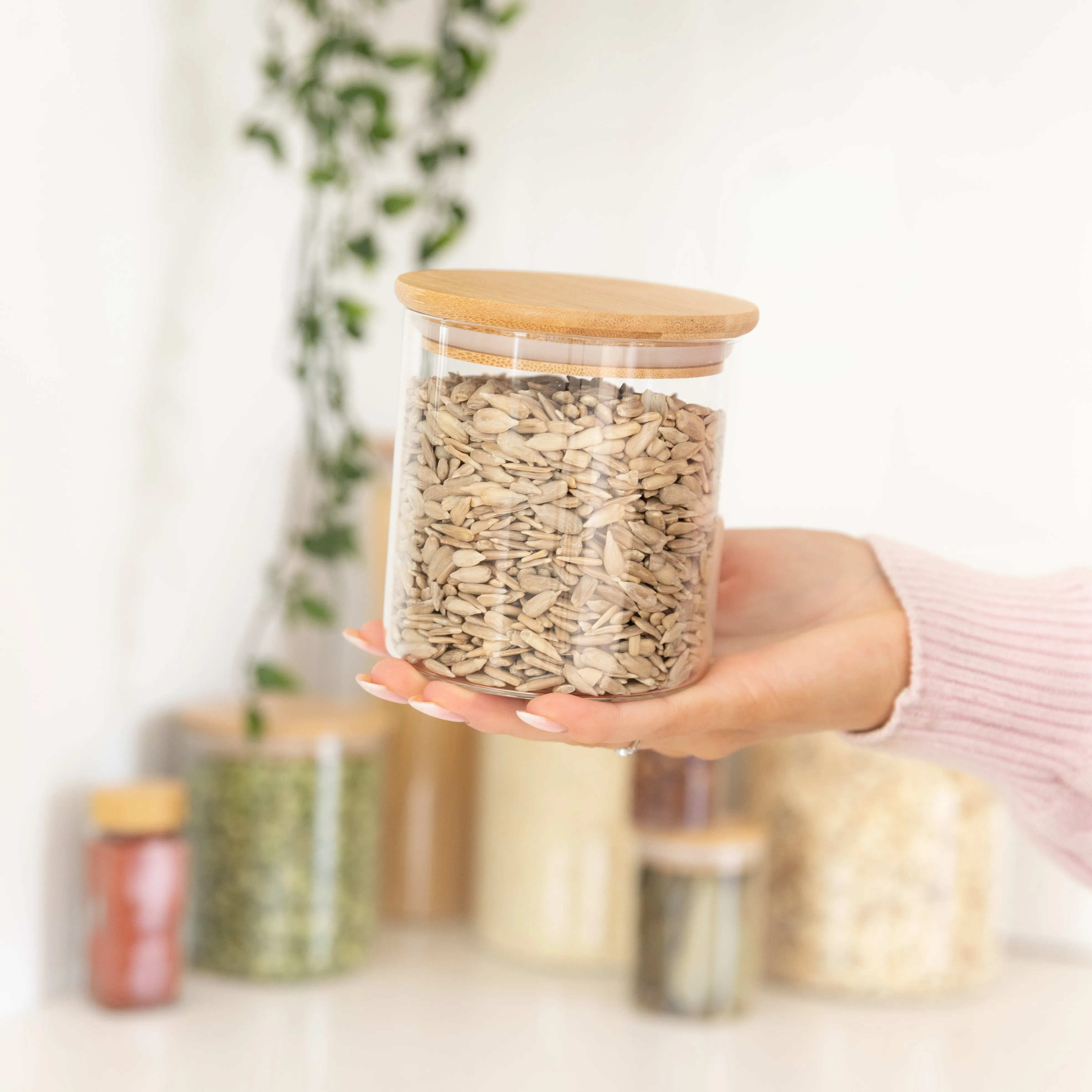 Glass Storage Jar with Bamboo Lid - 500ml Figurines,Decorative Ornaments