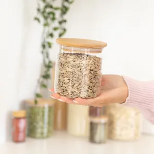 Glass Storage Jar with Bamboo Lid - 500ml Figurines,Decorative Ornaments