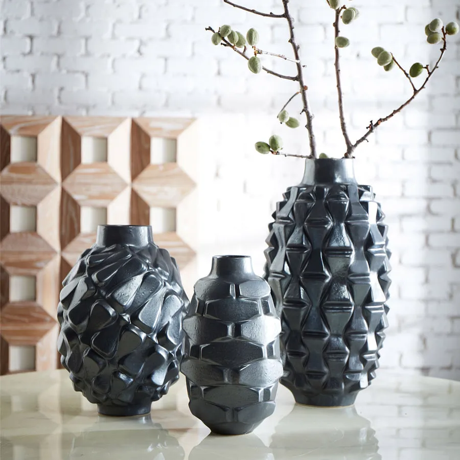 Glazed Black Stoneware Vase | Jonathan Adler Grenade Brick