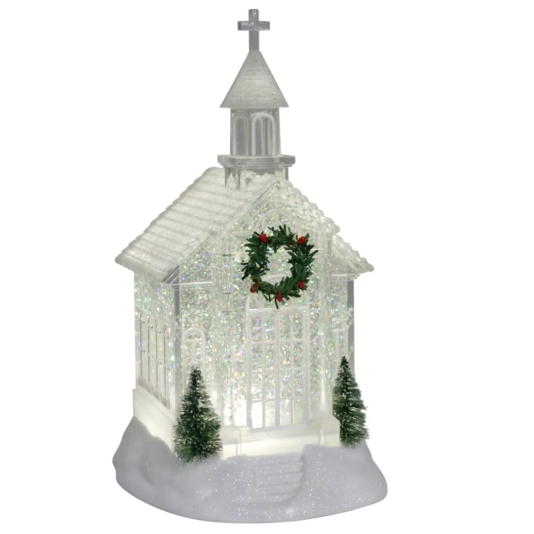 Glitter Light Up Church 10.6" Water Lantern Decorative Mirror,Home Decor Mirror
