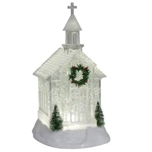Glitter Light Up Church 10.6" Water Lantern Decorative Mirror,Home Decor Mirror