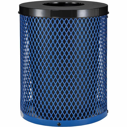 Global Thermoplastic Coated 32 Gallon Mesh Receptacle w/Flat Lid - Black - blue -green