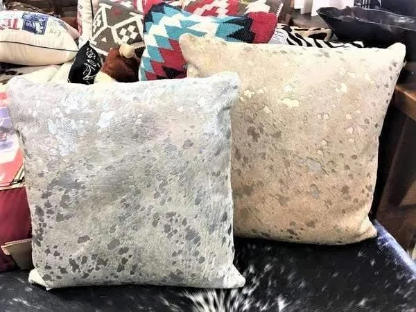 Gold Acid Wash Cowhide Pillow