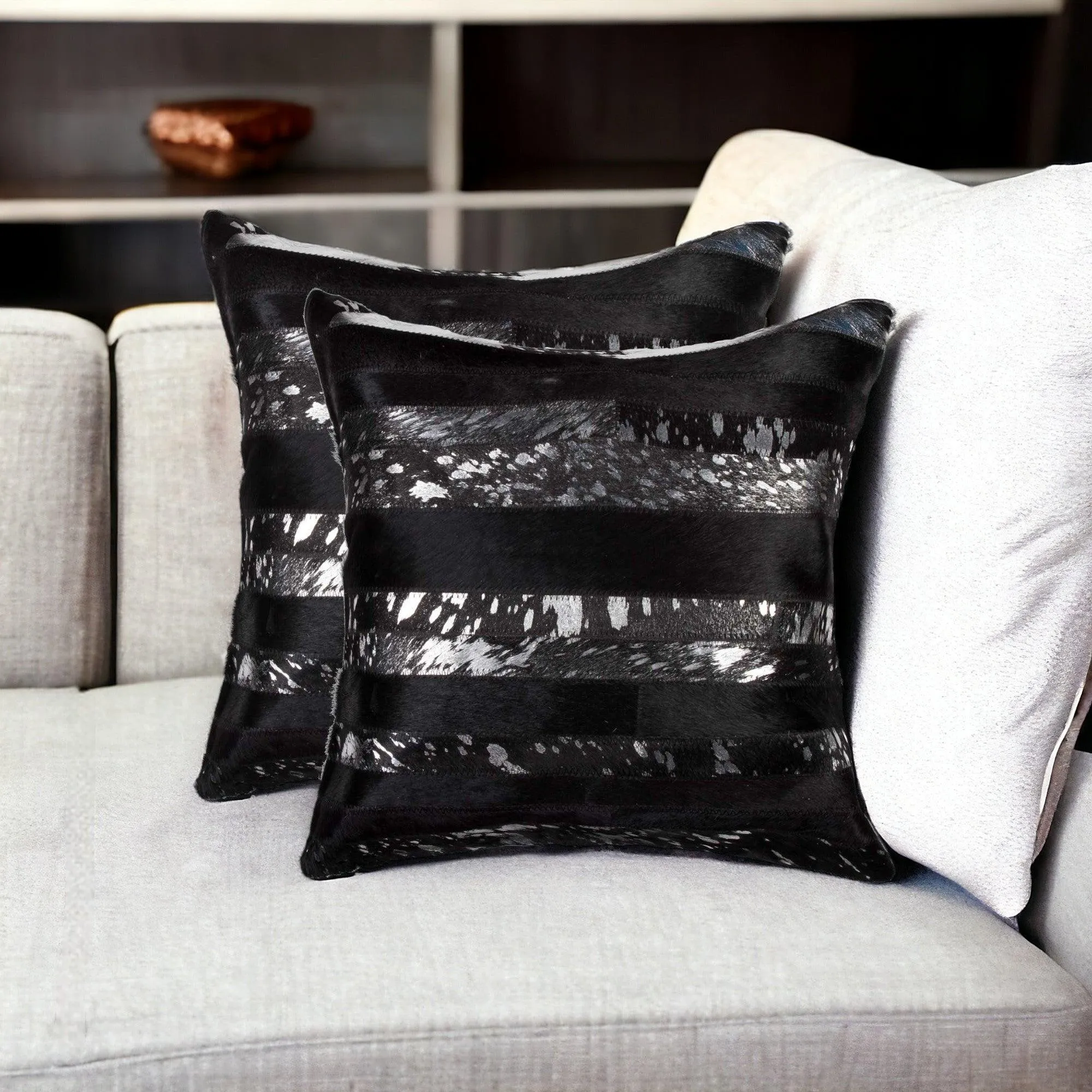 Gold And Black Cowhide Pillows