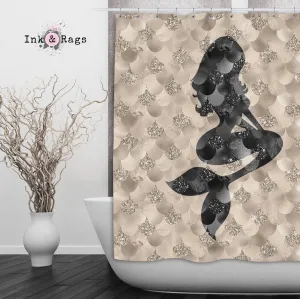Gold and Black Mermaid Silhouette Shower Curtains and Optional Bath Mats Lighting,Lamps Fixtures