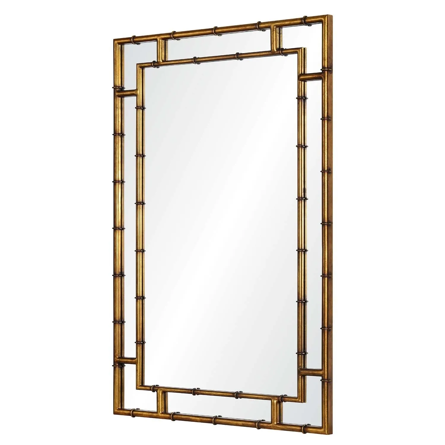 Gold Leaf Bamboo Inspired Framed Wall Mirror