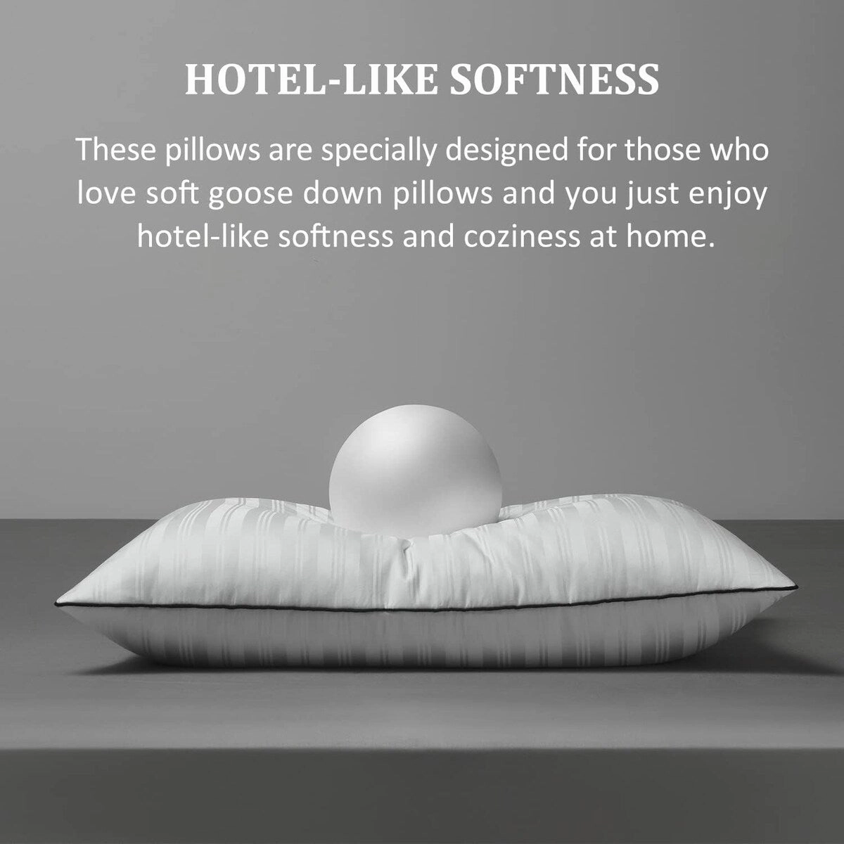 Goose Down Pillows for Back, Stomach or Side Sleepers, Classic Vertical Stripes - WHITE