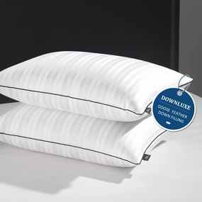 Goose Down Pillows for Back, Stomach or Side Sleepers, Classic Vertical Stripes - WHITE pillows,bed pillow,sleeping cushion
